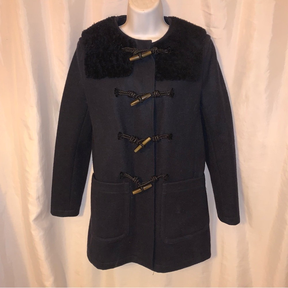 MAISON KITSUNE size 34 blue-black WOOL DUFFLE COAT